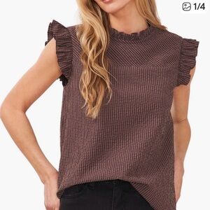 CeCe Ruffle Sleeve Checkered Top